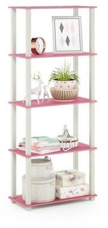 Furinno Toolless Shelves, Wood, Pink/White, one size, 59.94 (W) x 145.8 (H) x 29.46 (D) cm