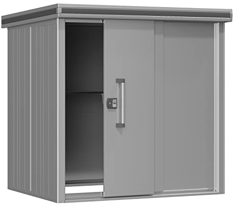 GFP Abri de Jardin en métal 187x152x212 cm Abri de Jardin à Toit Plat avec Porte coulissante en Gris Abri étanche à l'eau