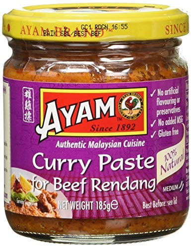 AYAM Rendang Curry Paste - 100% Natural Ingredients - Mild & Balanced - Asian Flavours - Easy and Quick Home Cooking - Gluten-Free - Dairy-Free - Non-GMO, No MSG, No Preservatives - 185g - Pack of 6