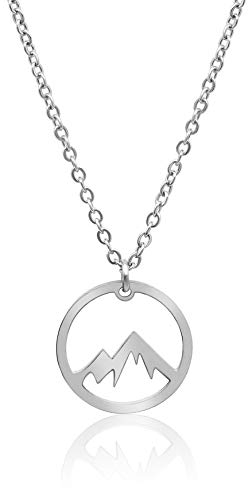 Nuoli® Kette Berge Silber (45 + 5 cm verstellbar) Halskette Damen Silber mit Berg Anhänger aus Edelstahl