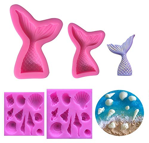 BLUGUL Queue de Sirène Moule Silicone, Coquille Conque Moule, pour Chocolat Fondant Gâteau Gelée Bonbons Dessert, 4pcs