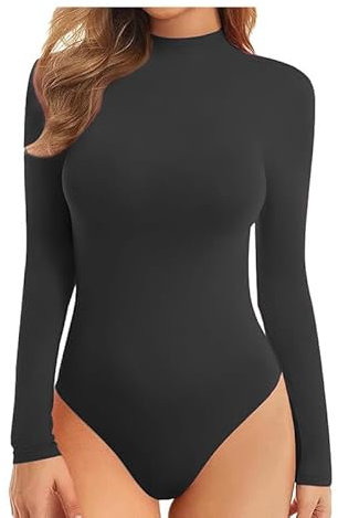 BODYWEAR LTD Ladies Turtle Neck Bodysuit Ladies Long Sleeve Stretch Leotard Top Sizes 8-14 (Black, 12-14)