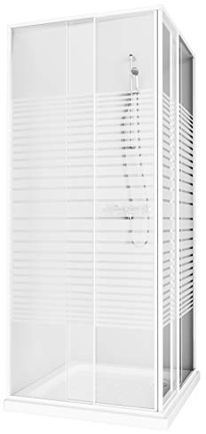 Aquabad® Simpla | Eckeinstieg Duschkabine | Rahmenfarbe: Weiß | Glas mit Streifendekor (Sicherheitsglas) | Größe Variabel: 75-90 x 75-90 x 185 cm