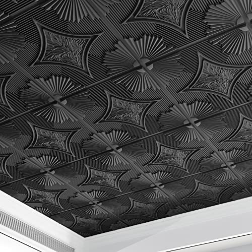Art3d Lot de 12 dalles de plafond, panneaux de Wainscoting 3D à coller noires 61 x 61 cm, 4,5 m²