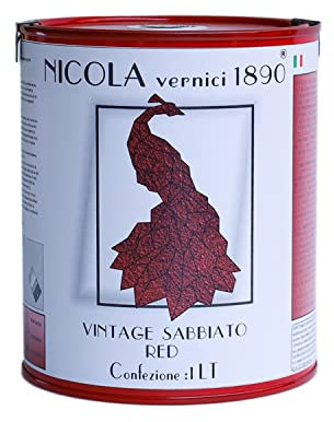 NICOLA VERNICI Vernice Decorativa della Linea Vintage, a Base di Acqua, Made in Italy, Sabbiato Fine, Rosso - Formato da 1 lt