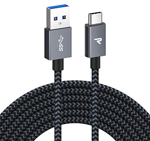 RAMPOW Cable USB C 3m, Cable USB Tipo C 3A, Cable Carga Rapida QC3.0 Tipo C Nylon Duradero con iPhone 15/15 Pro iPad Pro/Air, Samsung Galaxy S22/S21/S20, Huawei, Xiaomi - Gris Espacial