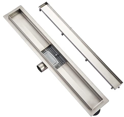Plumbsys Duschrinne Edelstahl Länge 40cm ,2in1 Befliesbar Doppelseitige bodenablauf Komplettset,Duschablauf Siphon mit Geruchsstop und Haarsieb,Ablaufrinne extra flach,Schnelle Drainage