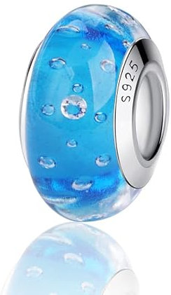 Nbsameng Breloque en Verre de Murano, Charms pour Bracelets et Chaînes pour Femme, Charm en Argent à 925, Breloques Compatibles Pandora, Gnoce et Trollbeads,Bleu ciel