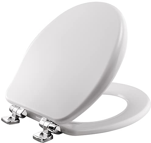 Bemis 9170CSLA 000 Alesio Toilet Seat with Chrome Hinges Will Slow Close, Never Loosen and Provide The Perfect Fit, Round, High Density Enameled Wood, White