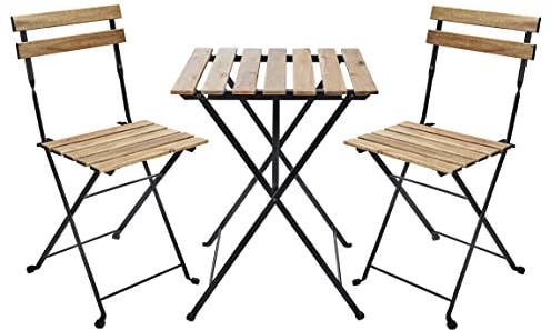 Gartenfreude Holz Bistro-Set, Stahl, schwarz, 60 x 60 x 70 cm, 2850-5000-001