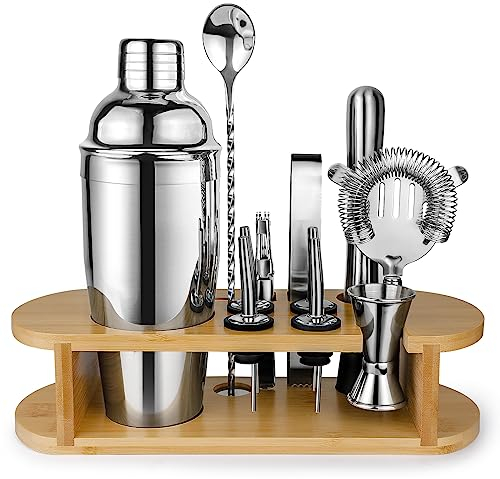 Cocktail Shaker Set mit Ständer, 12-teiliges Premium Cocktail Set mit allen wichtigen Barwerkzeugen, Geschenke für Frauen Männer Cocktail Liebhaber, Professionelles Bar Set Cocktail Zubehör