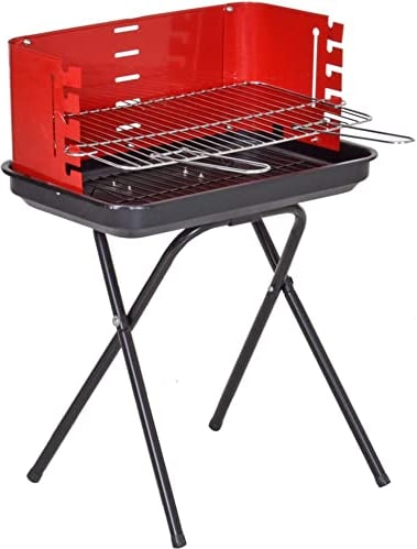 BAKAJI Barbecue a Carbonella in Acciaio, BBQ Braciere Portatile, Grill da Giardino Ideale per Campeggio, Balcone, Esterni, Struttura Stabile e Resistente, Gambe Pieghevoli Salvaspazio, 70 x 37 x 51 cm