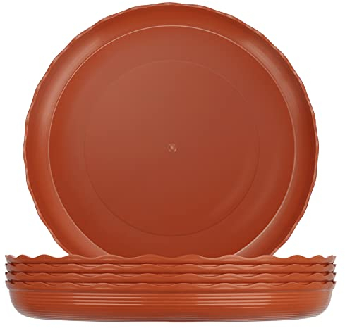 Worephu 5 Packs Plant Pot Saucers, Duty Durable Round Drip Trays Heavy Duty Plants Soucers, Plastic Flower Pot Saucer for Indoor Outdoor Garden (Brick Red)
