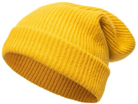 Tinncana Doppelseitige Strickmütze aus Merinowolle für Männer und Frauen, ultradicke, weiche und warme Skimützen für den Winter (Gelb)