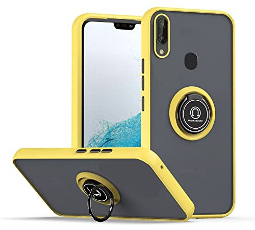 JIEZUIMEI Cover per Huawei P20 lite Custodia, TPU Silicone e Traslucida PC indietro Cover Antiurto Custodia, Glassato Anti-Impronta Protettiva Case AntiGraffio con 360° Supporto Anello Giallo
