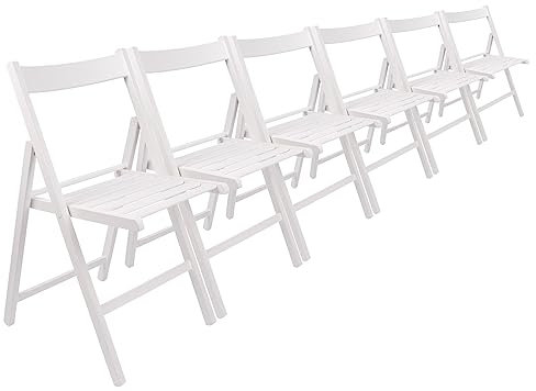 Harbour Housewares Beech Wood Folding Chairs - White - 6x - Wooden Garden Chair Outdoor Seating Deck Seats Lightweight Foldable Dining Patio Furniture