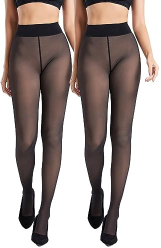 ibonas Lot de 2 collants transparents noirs ultra confortables, leggings semi-opaques durables avec taille sans couture, noir, Medium-Large