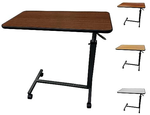 ProHeal Medizinischer Betttisch mit Rollen und verstellbarer Höhe, Mahagoni-Farbe, Nachttisch für Krankenhaus und Zuhause