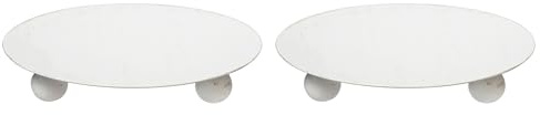 Hosley Set of 2 Whitewashed Iron Pillar Candle Holder Plates – 4-Inch Decorative Round Trays for Pillar Candles – Ideal for Weddings, Special Occasions, Home Décor, and Pedestal Displays