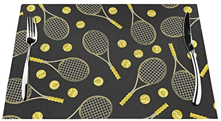 Lustige Tennisschläger und Tennisbälle, bedruckt, PVC, gewebt, Tischdekoration, hitzebeständig, rutschfest, leicht zu reinigen, 4 Stück
