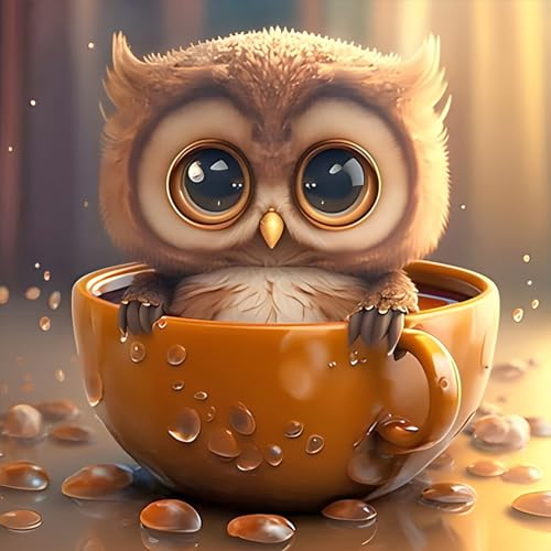 DPHERO 5D Diamond Painting Baby Eule Diamant Painting Bilder Tasse Diamond Kunst Erwachsene Eule Diamond Painting Bilder Diamant Bilder Kinder DIY Cross Stickerei Malerei Kits Wand Dekor 30x30cm