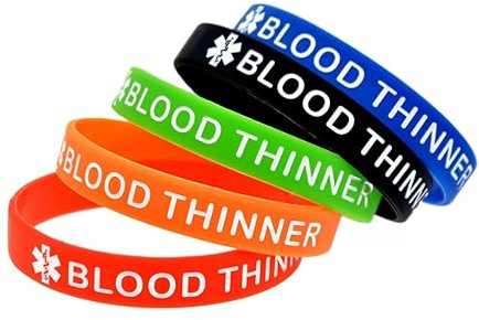 5 Medical Alert Blood Thinner Silicone Bracelet Blood Thinner Bracelet (Adult Edition), 20.2x1.2x0.2cm/7.95x0.47x0.08, Silikon