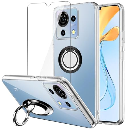 LYZXMY Hülle für ZTE Blade V50 Vita 4G(6.75) Transparent Handyhülle + Drehringhalter + Gehärtetes Glas Displayschutz