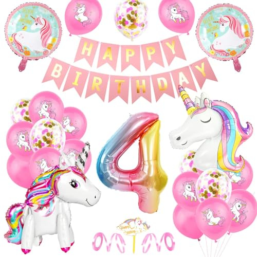 Einhorn 4 Geburtstag Deko, Luftballon 4. Geburtstag Rosa, 4 Ballon Einhorn Deko, Geburtstagsdeko Mädchen 4 Jahr, 4.Geburtstagsdeko Einhorn, 4.Geburtstagsdeko Mädchen, Ballon 4. Geburtstag