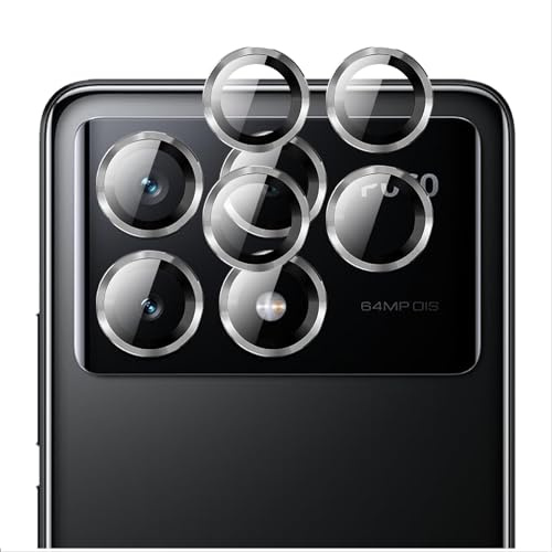 GIOPUEY [Protección Integral Protector de Lente de Cámara Compatible con Xiaomi Poco F6 Pro, [Doble Protección] Metal + Vidrio Templado, Protector de Cámara - Silver
