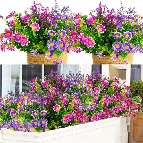 Jadeunm 9 Bündel Künstliche Blumen Balkon Kunstblumen wie Echt Wetterfest Kunstpflanzen Außen Balkonblumen Frühling Künstlicher Blumenstrauß UV-beständig Balkonblumen für Balkonkasten Garten, Outdoor