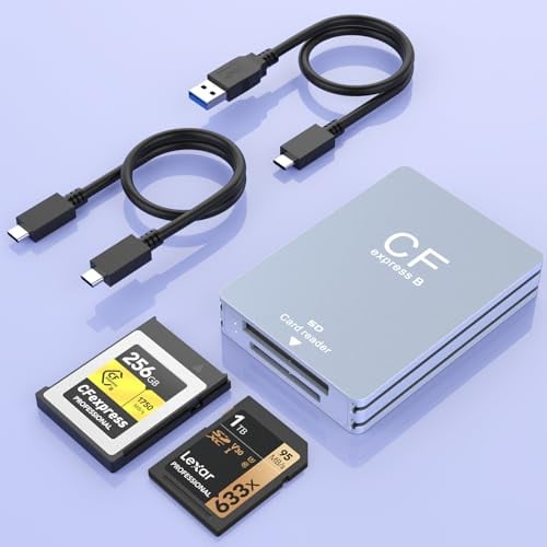 CFexpress Type-B Kartenleser & SD Kartenleser 2 in 1, USB 3.1 (Gen 2) 10Gbps CF Express Typ B Leser Adapter Card Reader mit UAB-A & USB-C-Kabel kompatibel mit Windows/Mac/Linux/Android