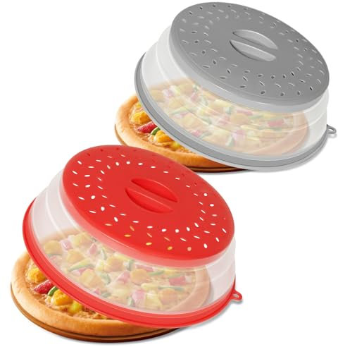 CasaCulina Paquete de 2 fundas plegables para microondas, tapa ventilada para microondas con agujero de gancho, protector de salpicaduras para plato, cuenco de platos, colador de frutas y verduras,