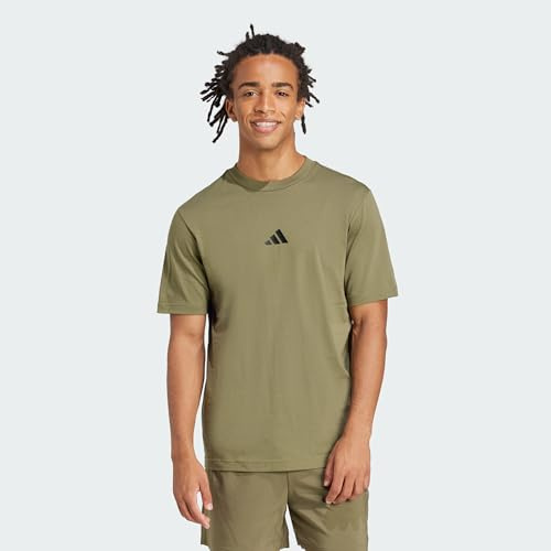 adidas Men's Essentials Small Logo Single Jersey Shirt, Olive strata/Black, XL