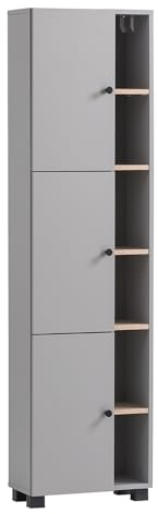 Lomadox Badezimmer Bad Schrank Hochschrank grau mit Eiche