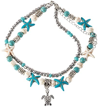 YWJewly Boho Verstellbare Sommer Frauen Sub Türkis Fußkettchen Fußkettchen Seil Ethnisches Armband Seitenseil Armband Fußkettchen Schotter Fußkettchen Männer Armband (6-A, One Size)