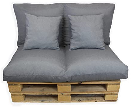 Acomoda Textil – Cojines Sofá Palets 2 Plazas Desenfundable y Lavable 120x80cm. Conjunto 4 Piezas Mullido de Tela para Hogar, Jardín y Terraza, NO Incluye PALETS. (Gris Oscuro)