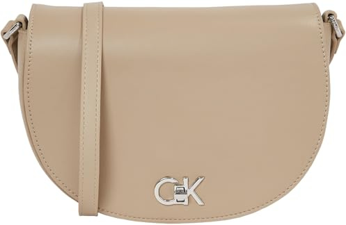 Calvin Klein Damen Crossbody Bag Tasche Saddle Bag mit Drehverschluss, Grau (Crockery), Einheitsgröße