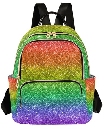 ISAOA Rucksack für Damen und Mädchen, Vintage Regenbogen Glitzer Sterne, M, Vintage-Stil