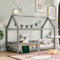 Kinderbett Hausbett 90x200cm, Bodenbett mit Dach und Tafel, Kinder Haus Bett mit Rausfallschutz und Lattenrost, Einzelbett aus Kiefernholz Jugendbett Bettgestell für Kinderzimmer, Ohne Matratze, Grau