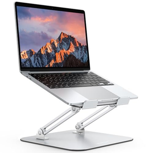 OMOTON Aluminium Laptop Ständer, Ergonomischer Notebook Ständer mit Belüftung, Faltbarer Laptop Halterung, Kompatibel mit MacBook und Allen Laptops (10-17.2 Zoll), Silber