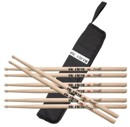 Vic Firth FS5A - Set di bacchette per batteria Freestyle 5A, 4 paia di bacchette extra lunghe in noce americano, con custodia per bastoni essenziali, per allenamento, tecnica, prove e uso in concerto