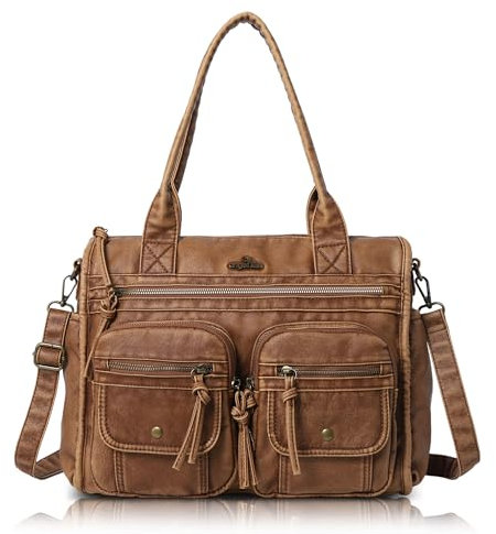 Angelkiss Geldbörsen und Handtasche für Damen, weiches Leder, Hobo-Tasche, Umhängetasche, Umhängetasche für Damen, Braun 2