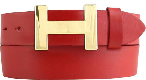 Designer Gürtel HENRY aus Vollrindleder 4 cm | Eleganter Ledergürtel für Damen und Herren 40mm | Gold glänzend | Rot 100cm