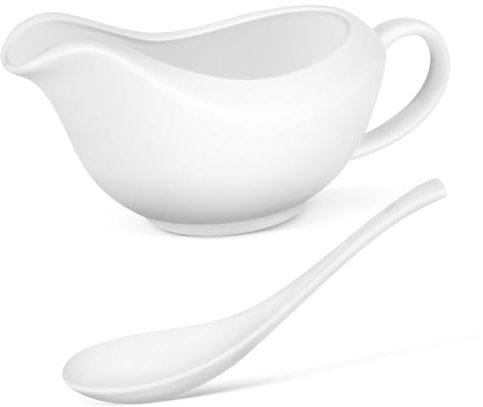 IMIKEYA secchio per sugo di bistecca salsiera con piattino mestolo salsiera con coperchio padella ciotola cucchiai cucine porcellana tazza di salsa di immersione salsiera bianca ceramica
