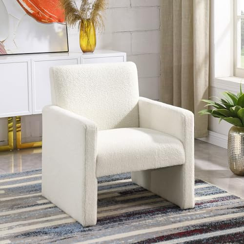 Marketero Accent Arm Chairs for Living Room, Teddy Sofa Small Armchair for Small Space, Single Comfy Bucket Chair with Fluffy for Bedroom Corner Occasional Relaxing - White
