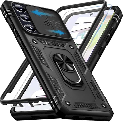 Giyer Panzerhülle für Samsung Galaxy A36 5G Hülle mit Schutzfolie, Handyhülle A36 5G Case mit Kameraschutz 360° Metall Ring Ständer, Stoßfest Schutzhülle für Samsung A36 5G Cover Tasche (Schwarz)
