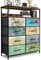 MYGIIVOVO Chest of Drawers with Open Shelf, Dresser for Bedroom with 8 Fabric Drawers, Tall Storage Organizer Unit for Living Room with Wooden Top, Metal Frame (Flowers)