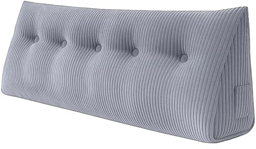 chilly pilley® Stützkissen Cord Rückenkissen Lesekissen Bettkissen Wandkissen Keilkissen Bettstützkissen viele Farben, 120x50x20 (Silber)