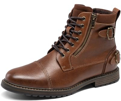 Bruno Marc Stivali Motociclista Uomo, Stivali Con Lacci Stivali Motociclista Classici, Scarpe Casual Cerniera Laterale,Size 44,Cammello,BMUMAB2514