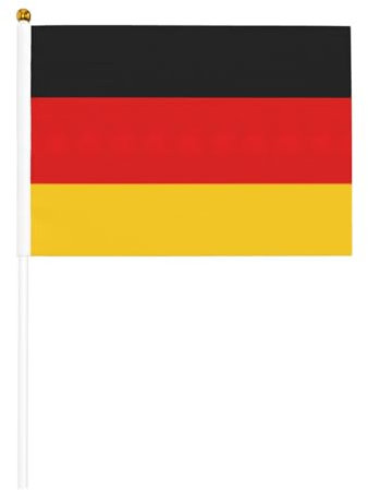 Lot de 10 petits drapeaux allemands sur bâton 14 x 21 cm – Mini drapeaux portatifs en bois